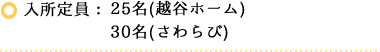 入所定員：25名(越谷ホーム)30名(さわらび)